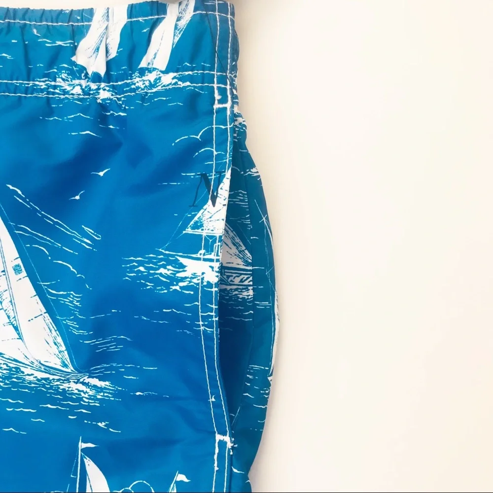 Nautica Vintage Sailboat Print Quick Dry Lined Swim Shorts Blue White Sz XXL NWT